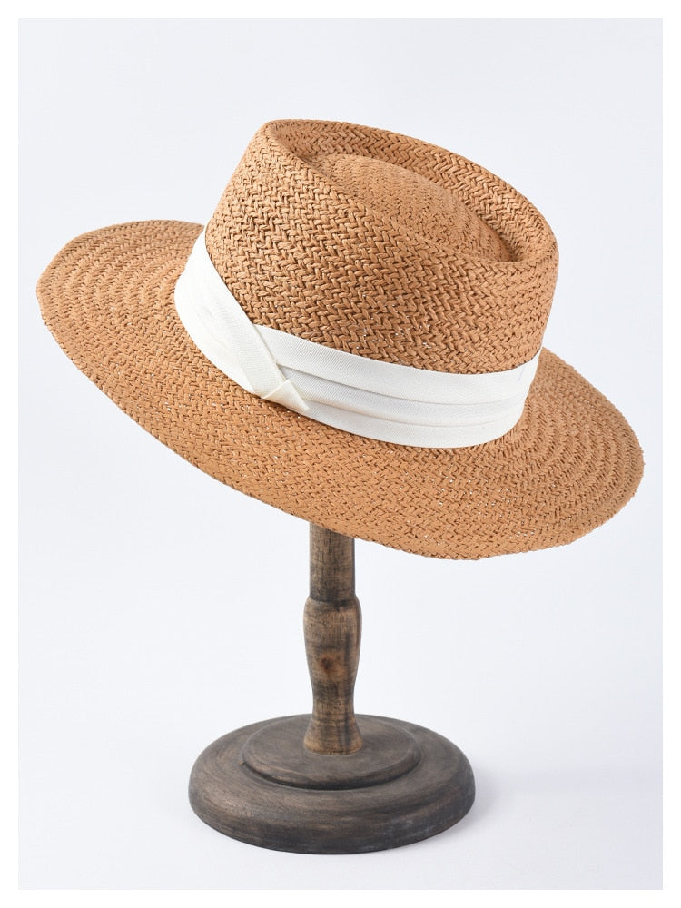 Boho Hat, Sun Hat, Beach Hat, Straw Hat, Bucket Hat, White, Green and 6 colors Ribbon