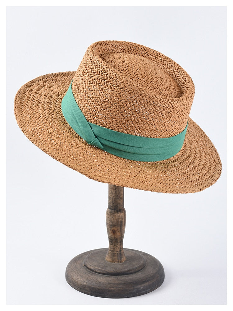 Boho Hat, Sun Hat, Beach Hat, Straw Hat, Bucket Hat, White, Green and 6 colors Ribbon