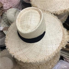 Boho Hat, Sun Hat, Beach Hat, Fringed Wide Brim Raffia Straw Hat, Ribbon
