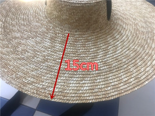 Boho Hat, Sun Hat, Beach Hat, Wide Brim Straw Hat 15 and 18 cm, Black and White  Ribbon