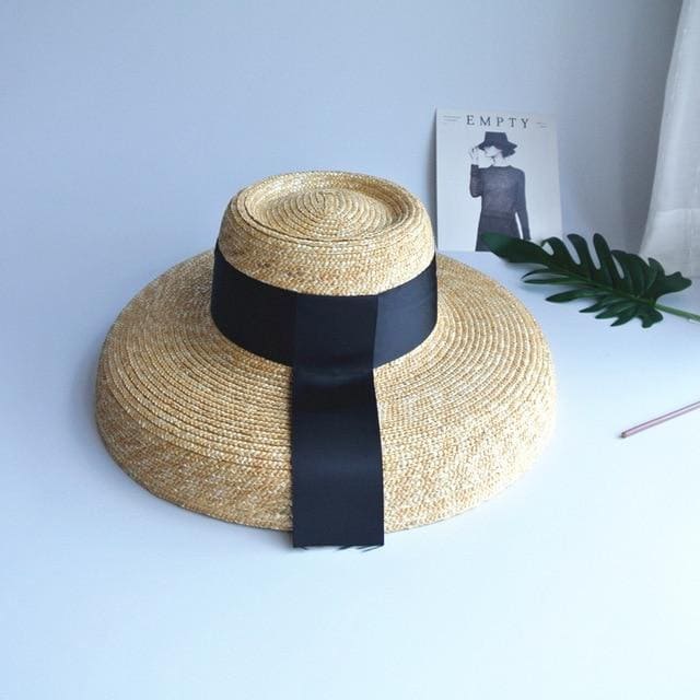 Boho Hat, Straw Hat, Floppy Vintage Hat, Linda White BLack Bow