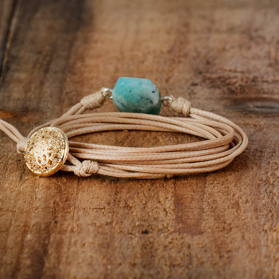 Boho Bracelet, Rope Wrap Bracelet, Blue Amazonite