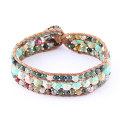 Boho Bracelet, RH Leather Wrap Bracelet, Green Jade Lotus