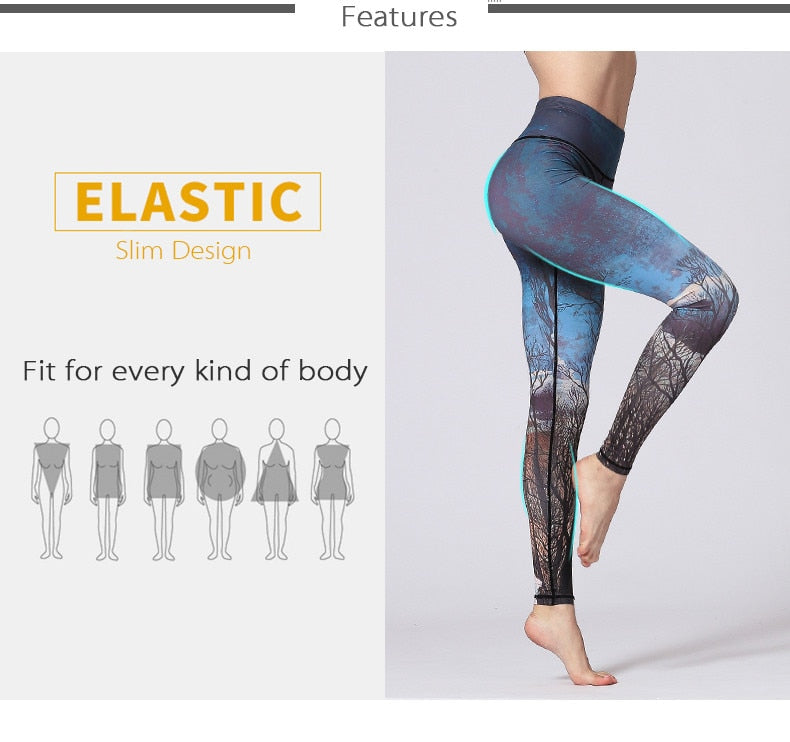 Yoga Legging, Yoga Pants, Boho Legging, Printed Tight, Blue Moon Mountain