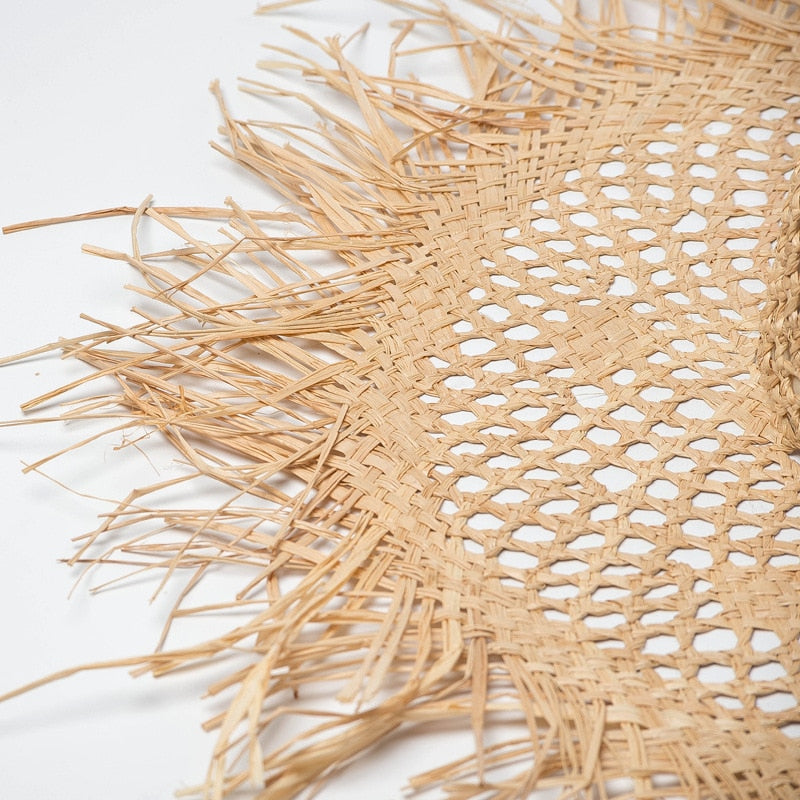 Boho Hat, Sun Beach Hat, Fringed Wide Brim Straw Hat, Kathryn in Beige and Black