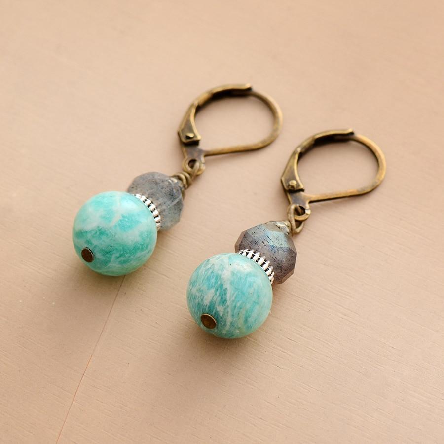 Boho Earrings, Dangle Earrings, Blue Amazonite and Labradorite