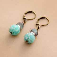 Boho Earrings, Dangle Earrings, Blue Amazonite and Labradorite