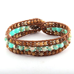 Boho Bracelet, RH Leather Wrap Bracelet, Blue Amazonite Lotus