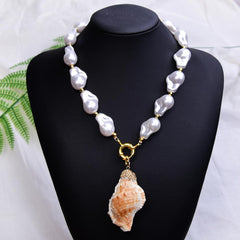 Boho Necklace, White Peal Sea Shell