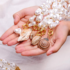 Boho Necklace, White Peal Sea Shell