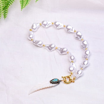 Boho Necklace, White Peal Sea Shell