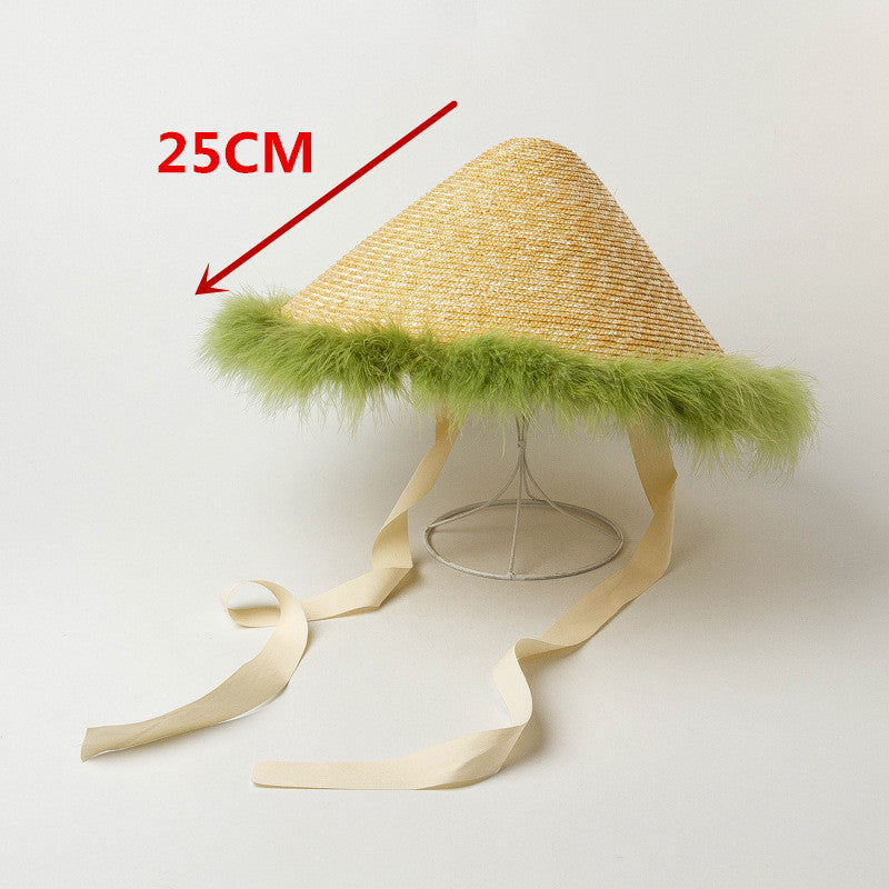 Boho Hat, Sun Beach Hat, Vintage Straw Hat with Feather Everly