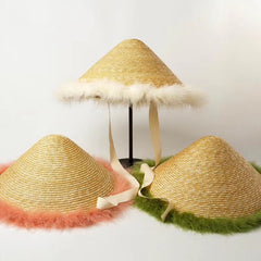 Boho Hat, Sun Beach Hat, Vintage Straw Hat with Feather Everly