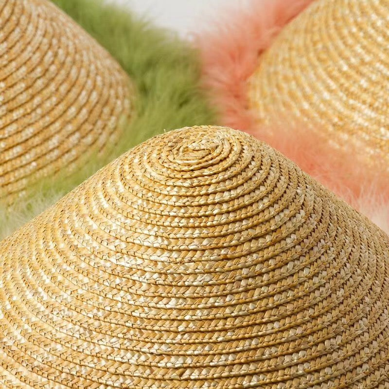 Boho Hat, Sun Beach Hat, Vintage Straw Hat with Feather Everly