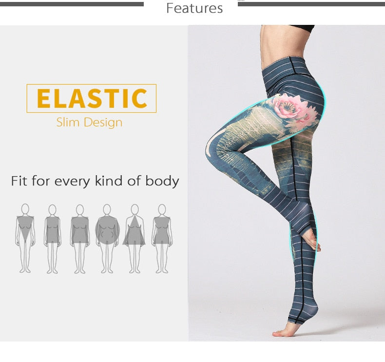 Yoga Legging, Yoga Pants, Boho Legging, Printed Tight, Bohemian Elephant in Gypsy Green