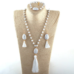 Boho Necklace, Jewelry Set, RH AmazoniteTassel Natural Green Stone