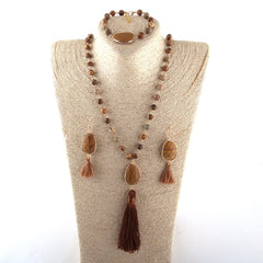 Boho Necklace, Jewelry Set, RH AmazoniteTassel Natural Green Stone