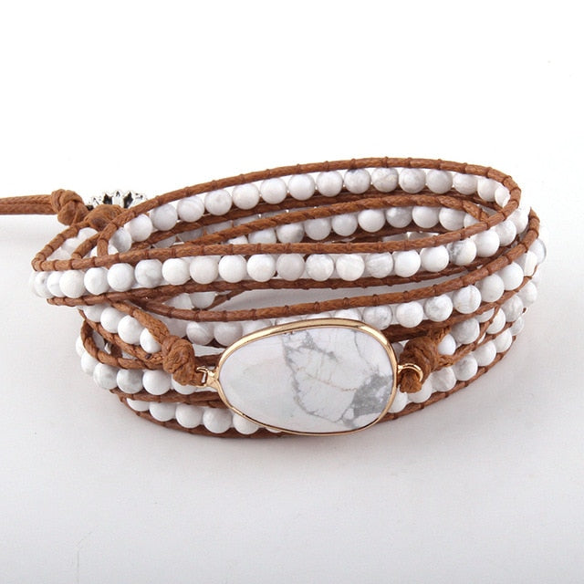 Boho Bracelet, RH 5 Layers Leather Wrap Bracelet, Natural Stones, Navy Lapis