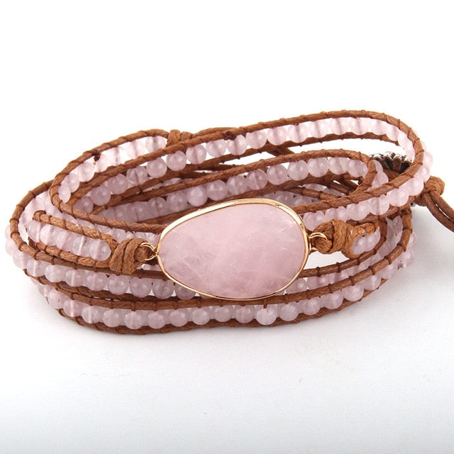 Boho Bracelet, RH 5 Layers Leather Wrap Bracelet, Natural Stones, Navy Lapis