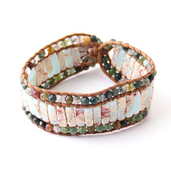 Boho Bracelet, RH Leather Wrap Bracelet, Pink Blue Lotus