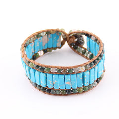 Boho Bracelet, RH Leather Wrap Bracelet, Pink Blue Lotus