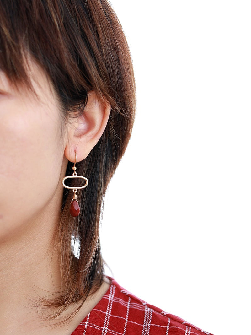 Boho Earrings, Dangle Earrings, Ellipse Red Jaspers