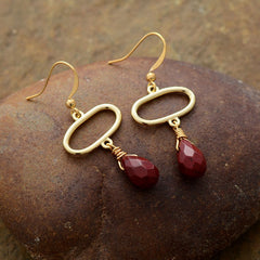 Boho Earrings, Dangle Earrings, Ellipse Red Jaspers