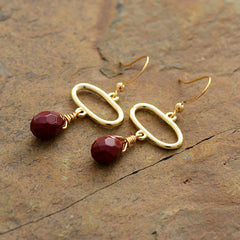 Boho Earrings, Dangle Earrings, Ellipse Red Jaspers