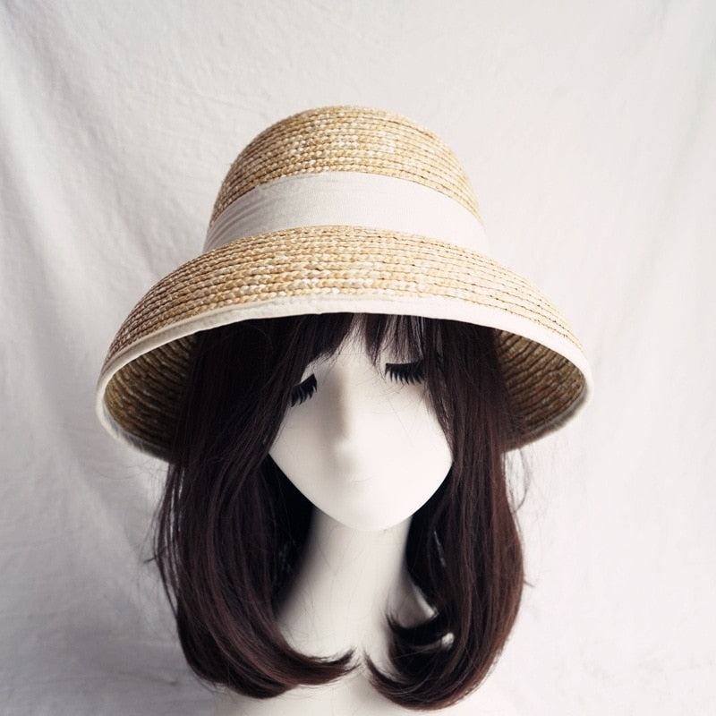 Boho Hat, Sun Beach Hat, Vintage Straw Hat, Lolita White