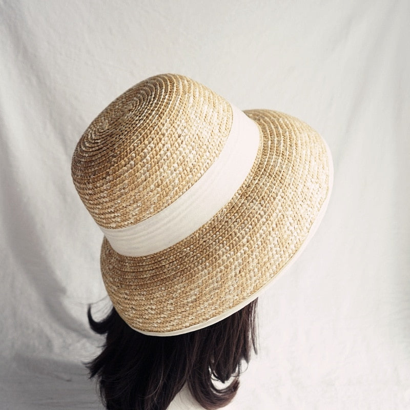 Boho Hat, Sun Beach Hat, Vintage Straw Hat, Lolita White