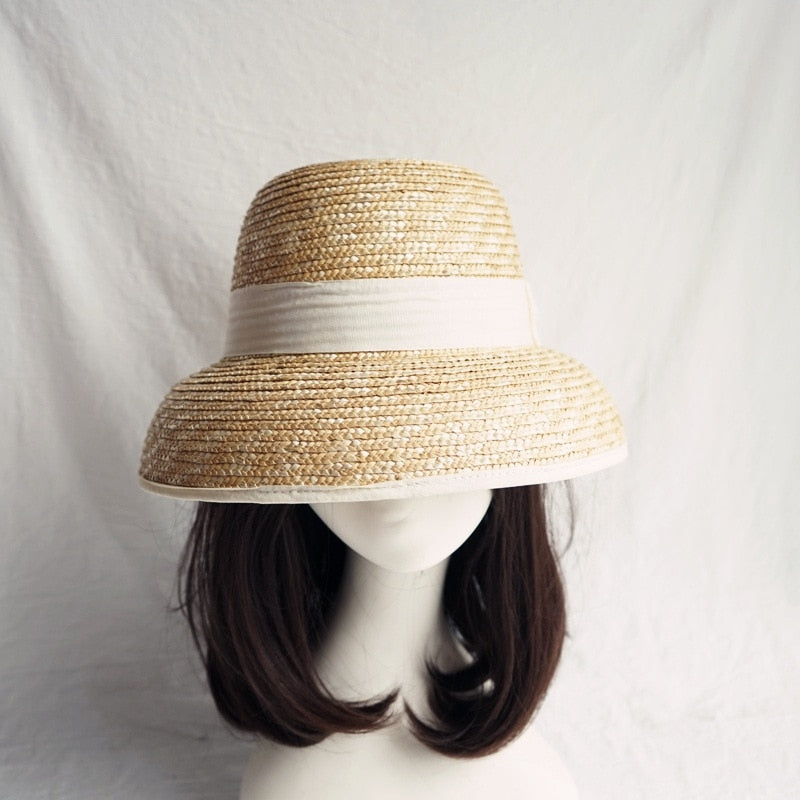 Boho Hat, Sun Beach Hat, Vintage Straw Hat, Lolita White
