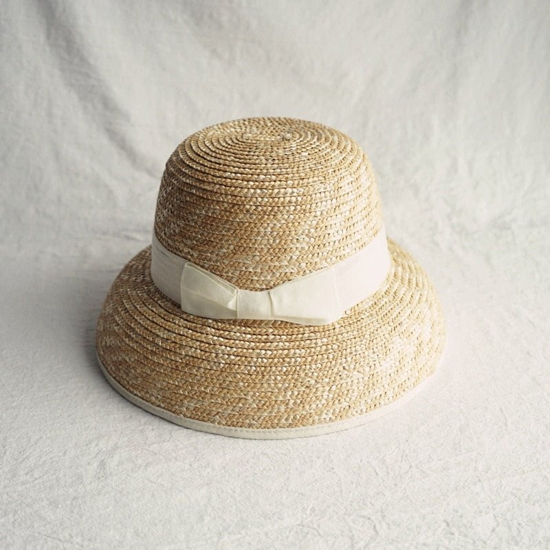 Boho Hat, Sun Beach Hat, Vintage Straw Hat, Lolita White
