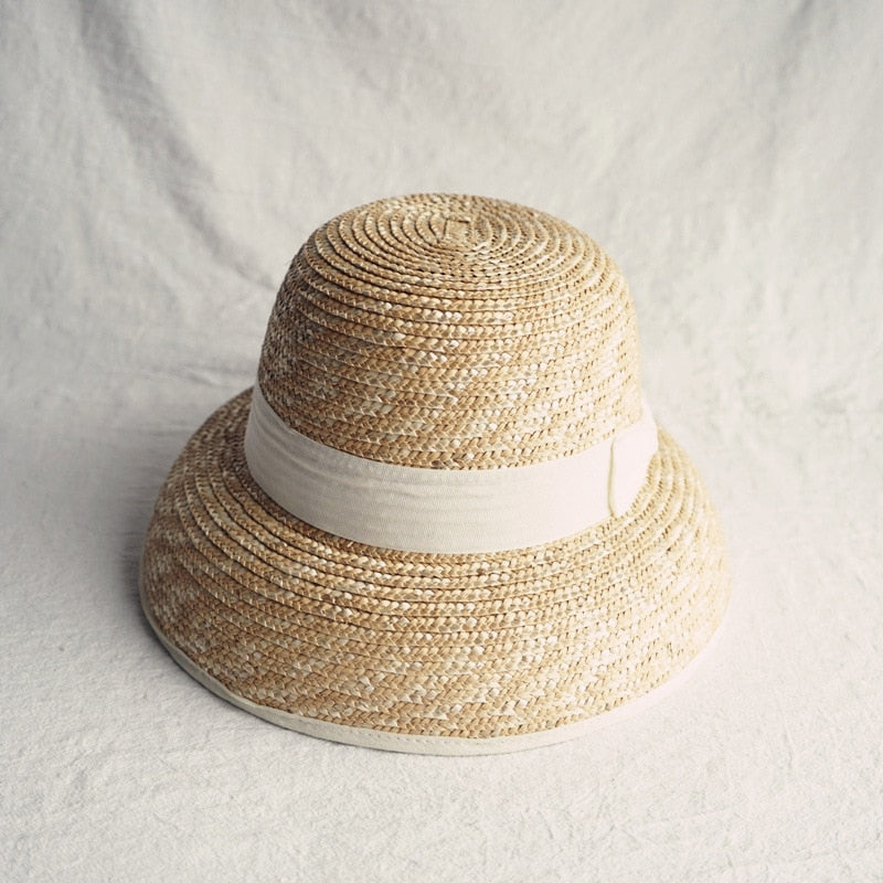 Boho Hat, Sun Beach Hat, Vintage Straw Hat, Lolita White