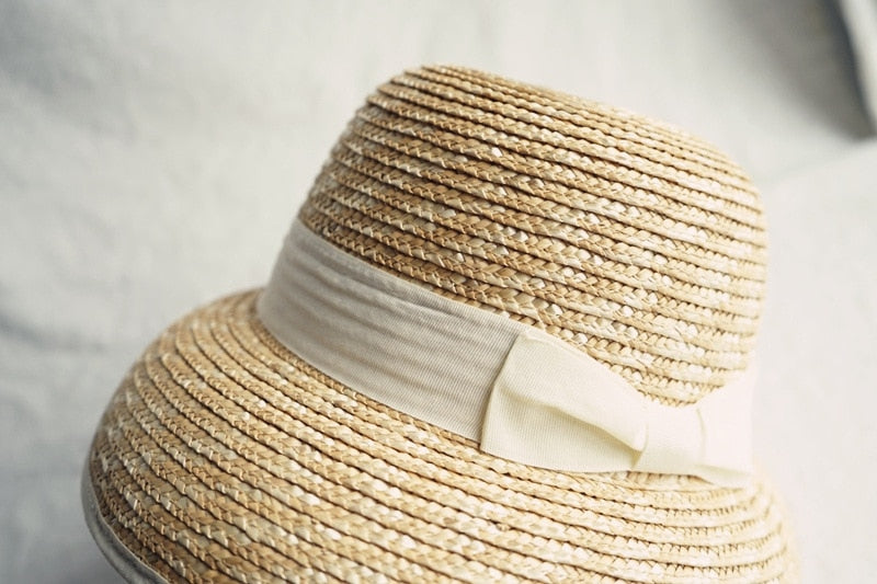 Boho Hat, Sun Beach Hat, Vintage Straw Hat, Lolita White