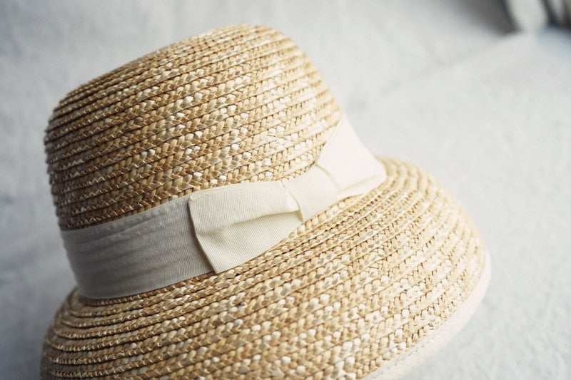 Boho Hat, Sun Beach Hat, Vintage Straw Hat, Lolita White