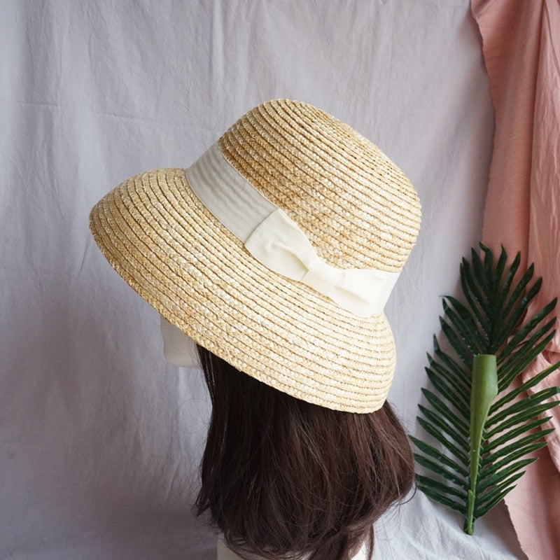 Boho Hat, Sun Beach Hat, Vintage Straw Hat, Lolita White
