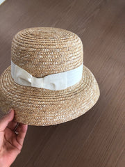 Boho Hat, Sun Beach Hat, Vintage Straw Hat, Lolita White