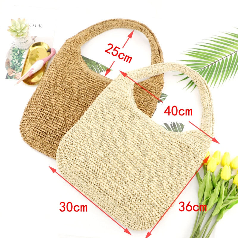 Boho Bag, Woven Straw Rope Bag, Brown Hobo