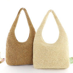 Boho Bag, Woven Straw Rope Bag, Brown Hobo