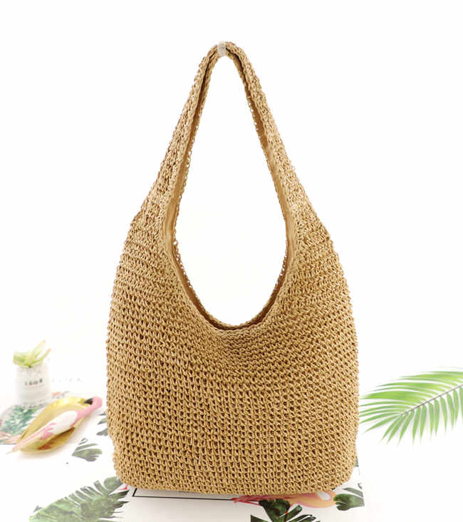 Boho Bag, Woven Straw Rope Bag, Brown Hobo