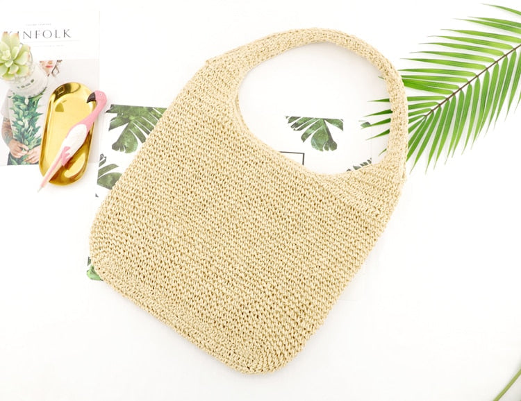 Boho Bag, Woven Straw Rope Bag, Brown Hobo