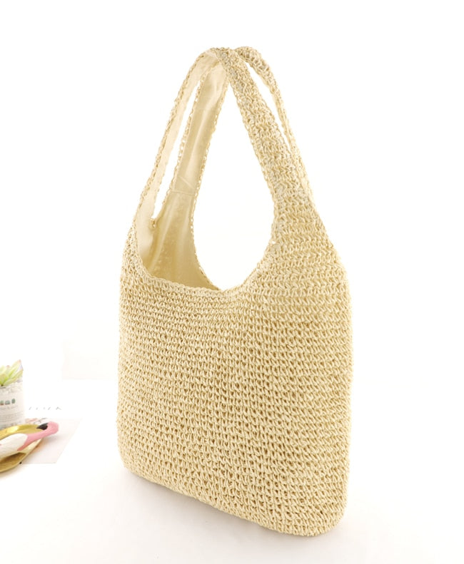 Boho Bag, Woven Straw Rope Bag, Brown Hobo
