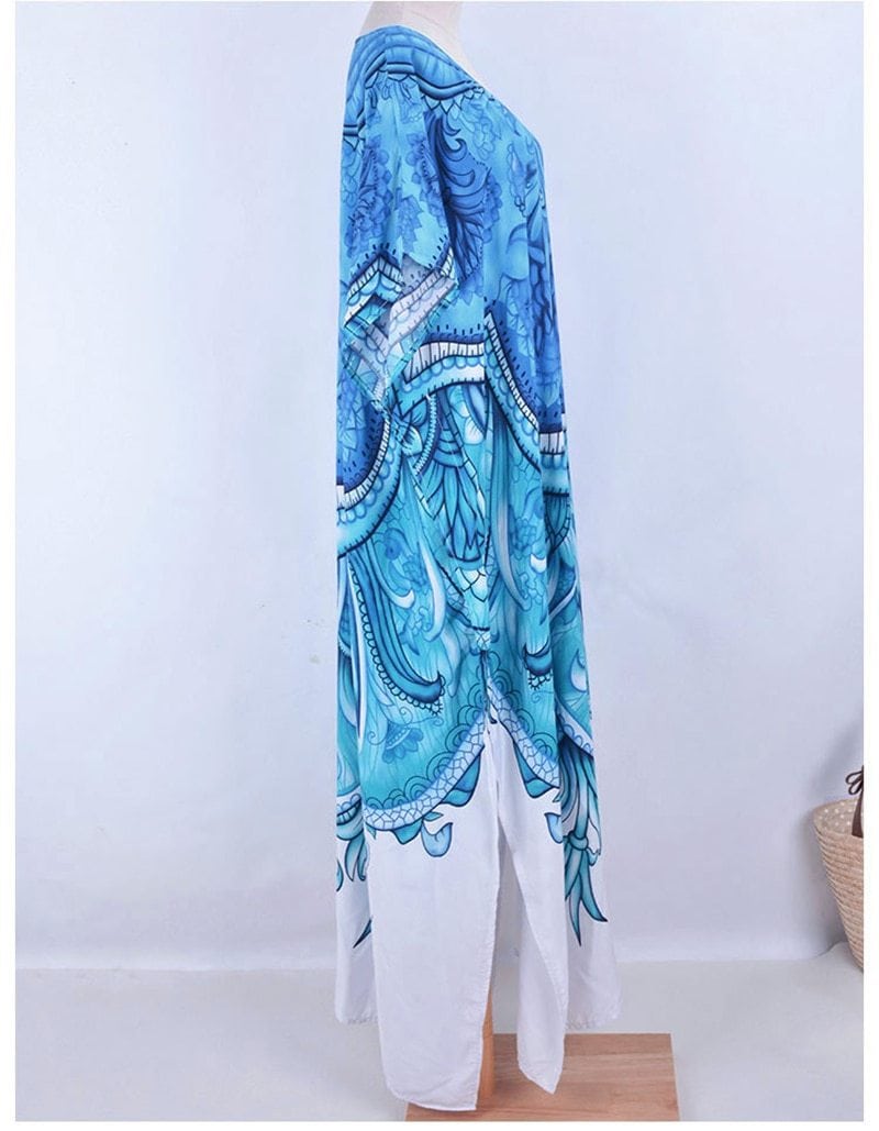 Maxi  Boho Dress, Beach Dress, Kaftan, Mandala Blue
