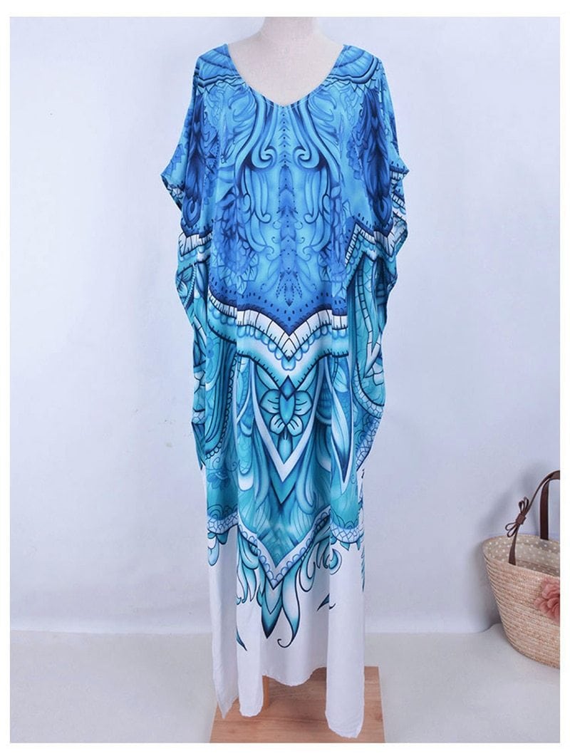 Maxi  Boho Dress, Beach Dress, Kaftan, Mandala Blue