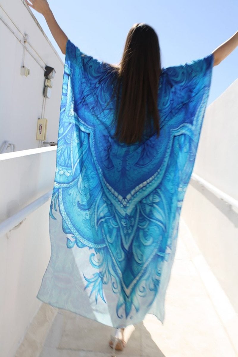 Maxi  Boho Dress, Beach Dress, Kaftan, Mandala Blue