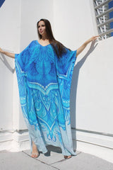 Maxi  Boho Dress, Beach Dress, Kaftan, Mandala Blue