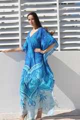 Maxi  Boho Dress, Beach Dress, Kaftan, Mandala Blue