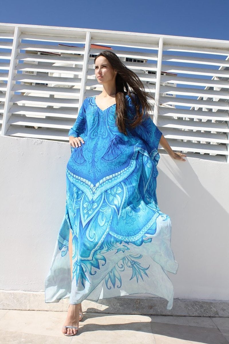 Maxi  Boho Dress, Beach Dress, Kaftan, Mandala Blue