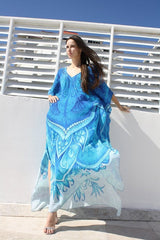 Maxi  Boho Dress, Beach Dress, Kaftan, Mandala Blue