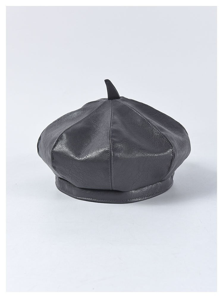 Boho Hat, Leather Beret Hat, Autumn in Beige , Red, Yellow and 9 colors